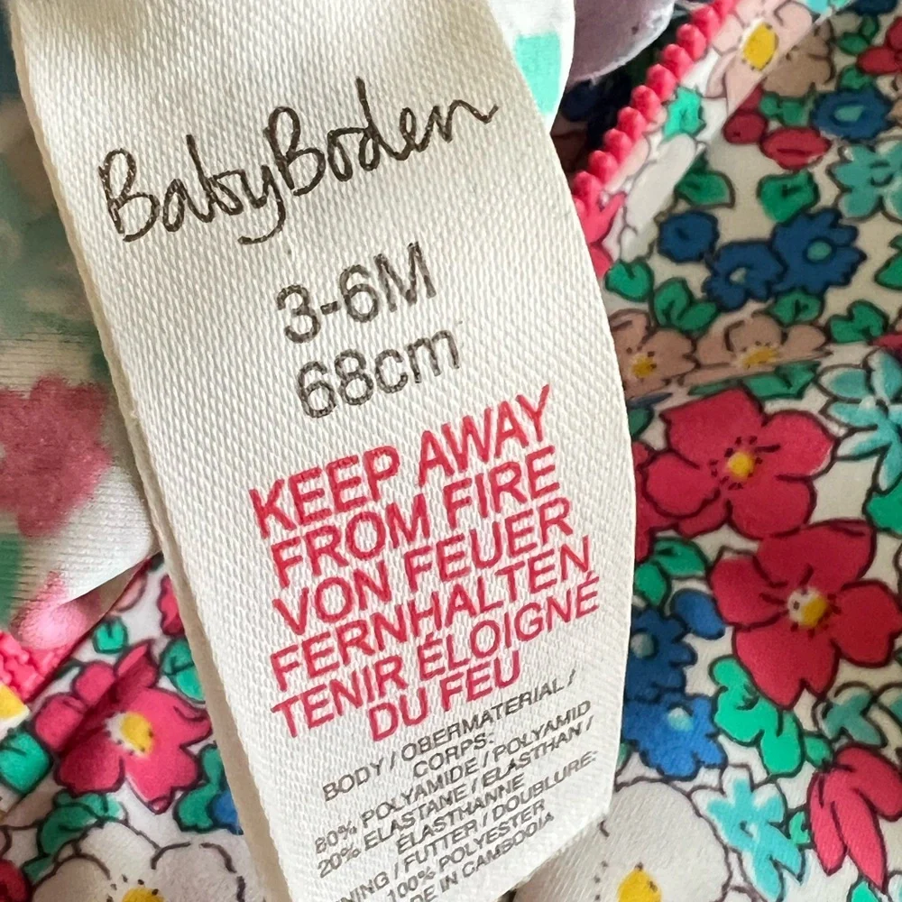 Baby Boden Pretty Surf Suit One-Piece Rashguard Floral Girls Swimsuit Size 3-6 M